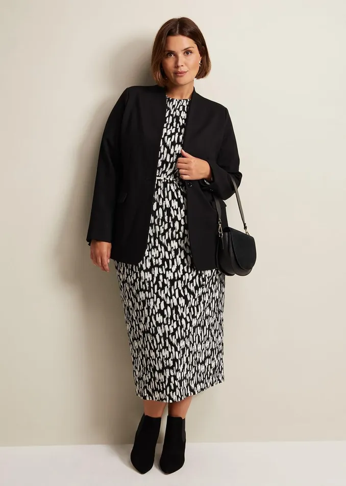 Women Phase Eight Day Dresses Jane Spotted Plisse Midi Dress Blackivory