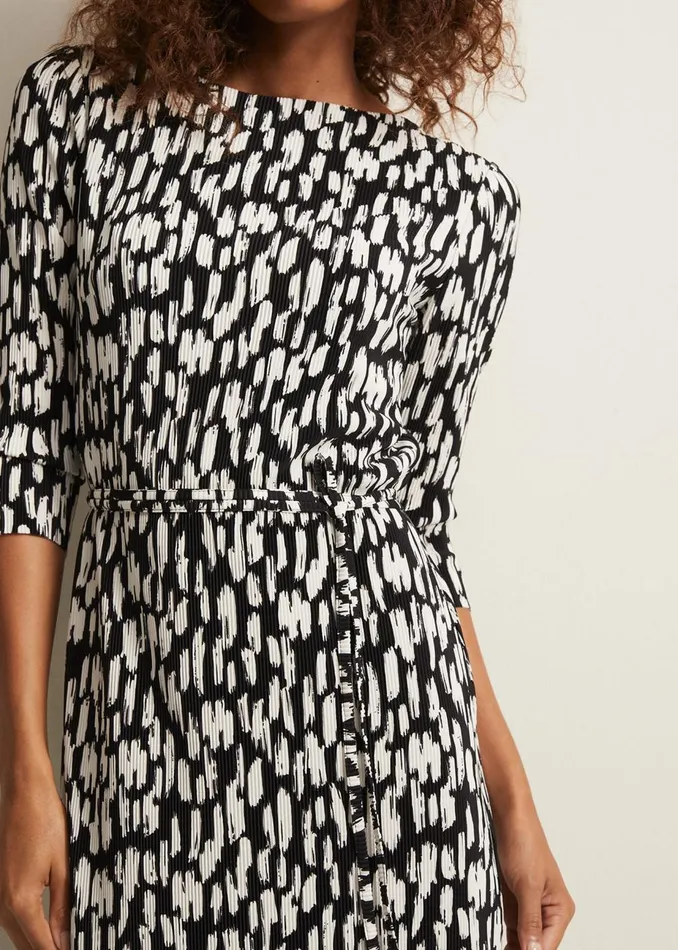 Women Phase Eight Day Dresses Jane Spotted Plisse Midi Dress Blackivory