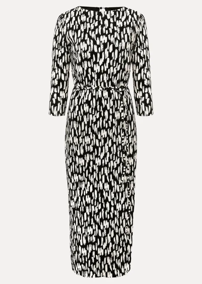 Women Phase Eight Day Dresses Jane Spotted Plisse Midi Dress Blackivory