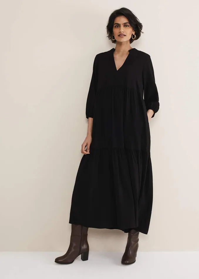 Women Phase Eight Day Dresses Jayde Midaxi Tiered Dress Black