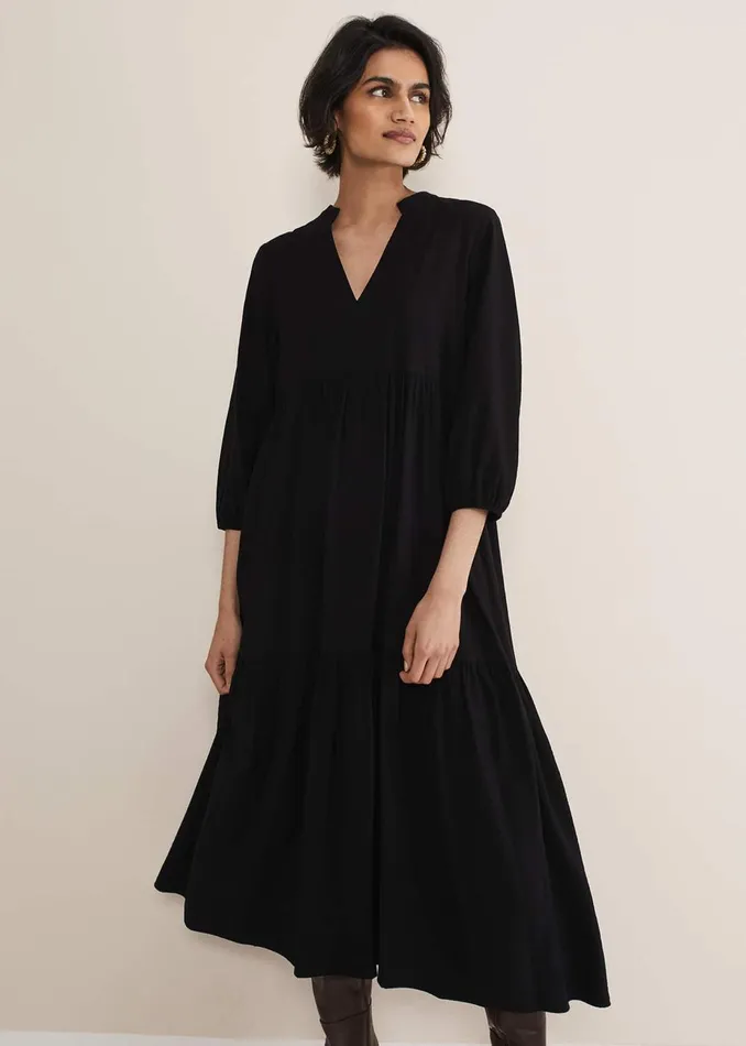 Women Phase Eight Day Dresses Jayde Midaxi Tiered Dress Black