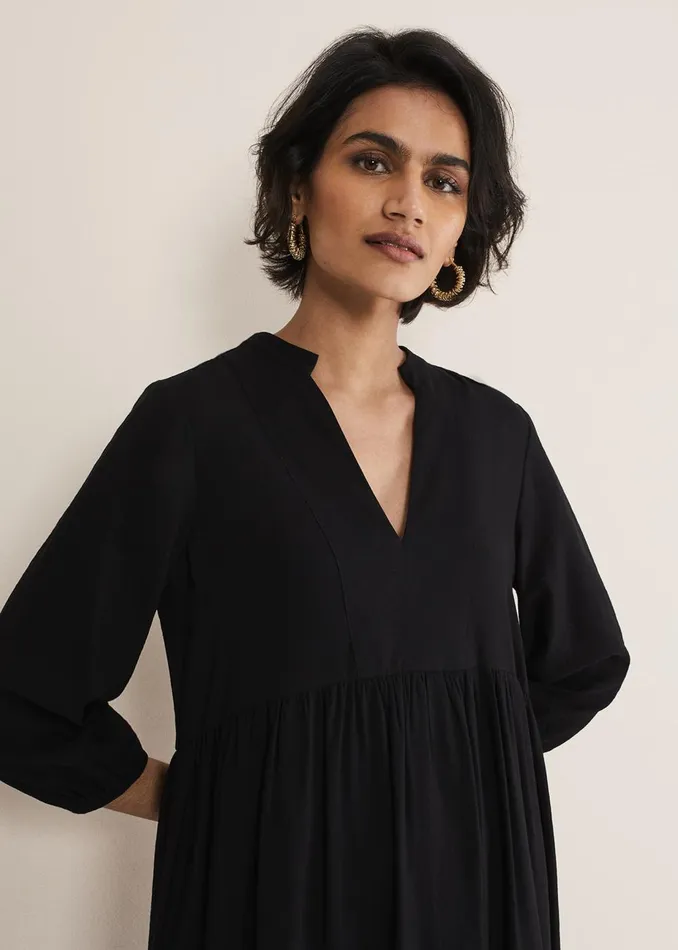 Women Phase Eight Day Dresses Jayde Midaxi Tiered Dress Black