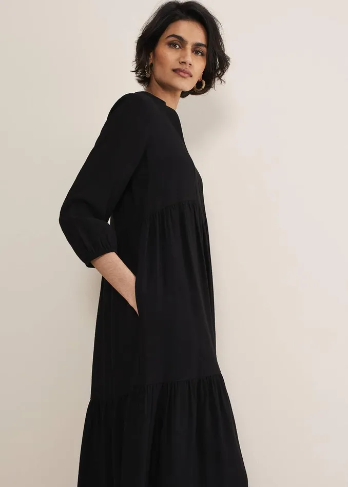 Women Phase Eight Day Dresses Jayde Midaxi Tiered Dress Black