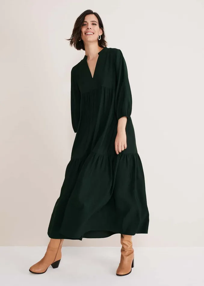 Women Phase Eight Day Dresses Jayde Tiered Midaxi Dress Dark Green