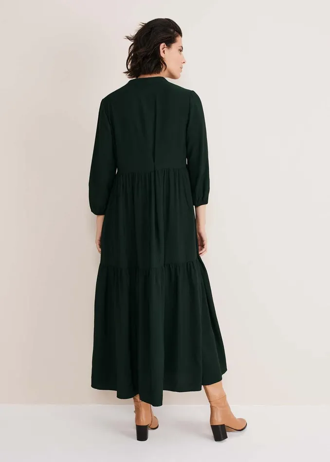 Women Phase Eight Day Dresses Jayde Tiered Midaxi Dress Dark Green