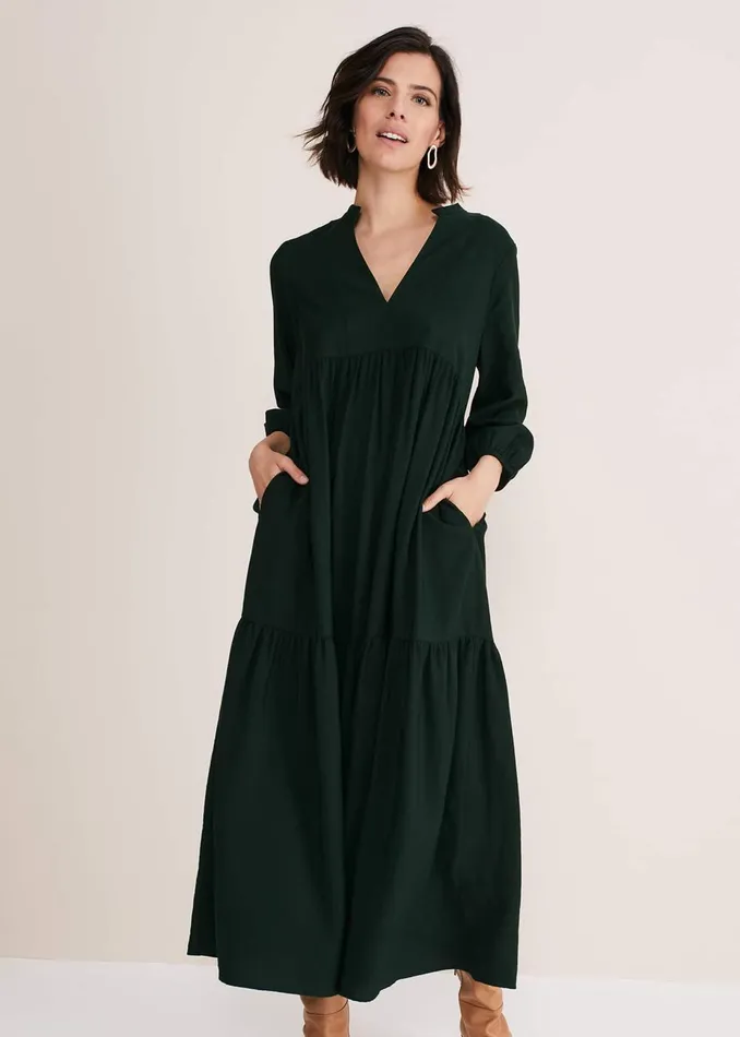 Women Phase Eight Day Dresses Jayde Tiered Midaxi Dress Dark Green