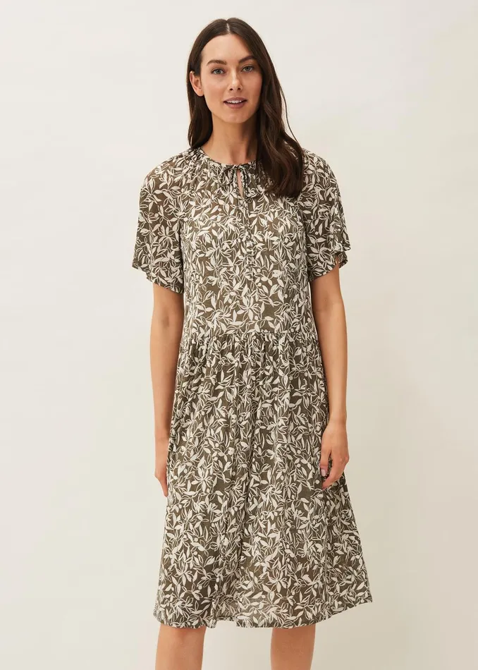 Women Phase Eight Day Dresses Jemmy Leaf Print Swing Dress Khaki