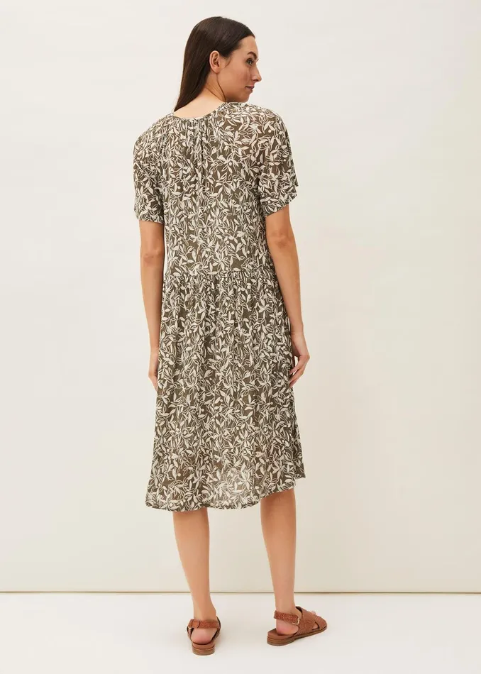 Women Phase Eight Day Dresses Jemmy Leaf Print Swing Dress Khaki