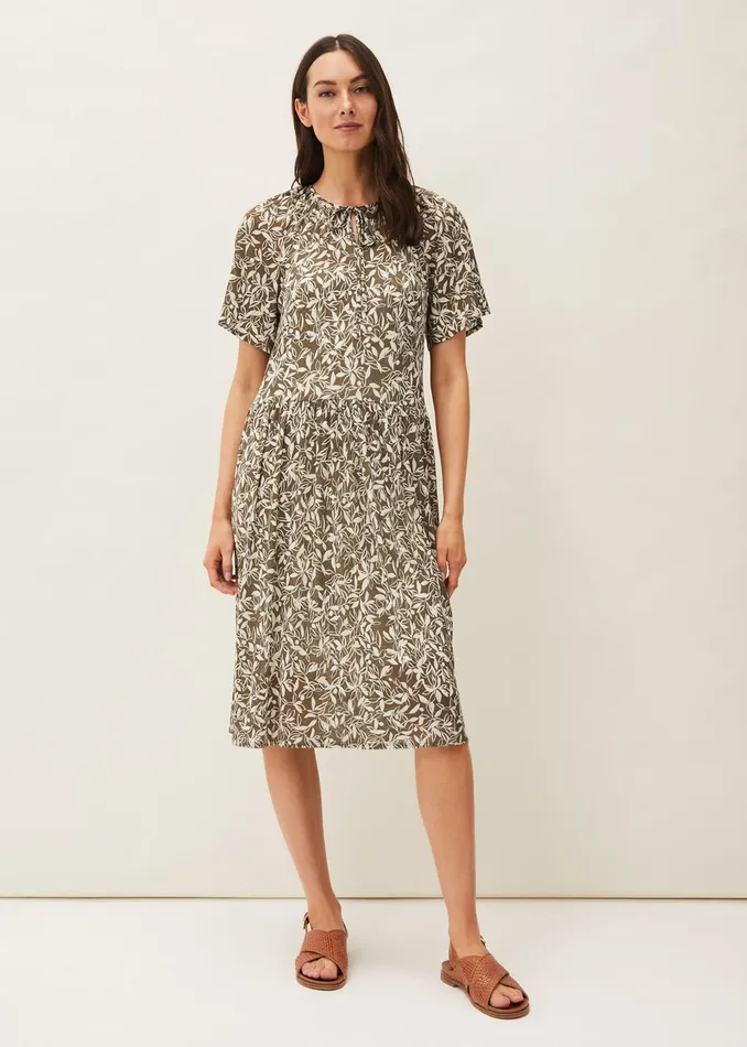 Women Phase Eight Day Dresses Jemmy Leaf Print Swing Dress Khaki