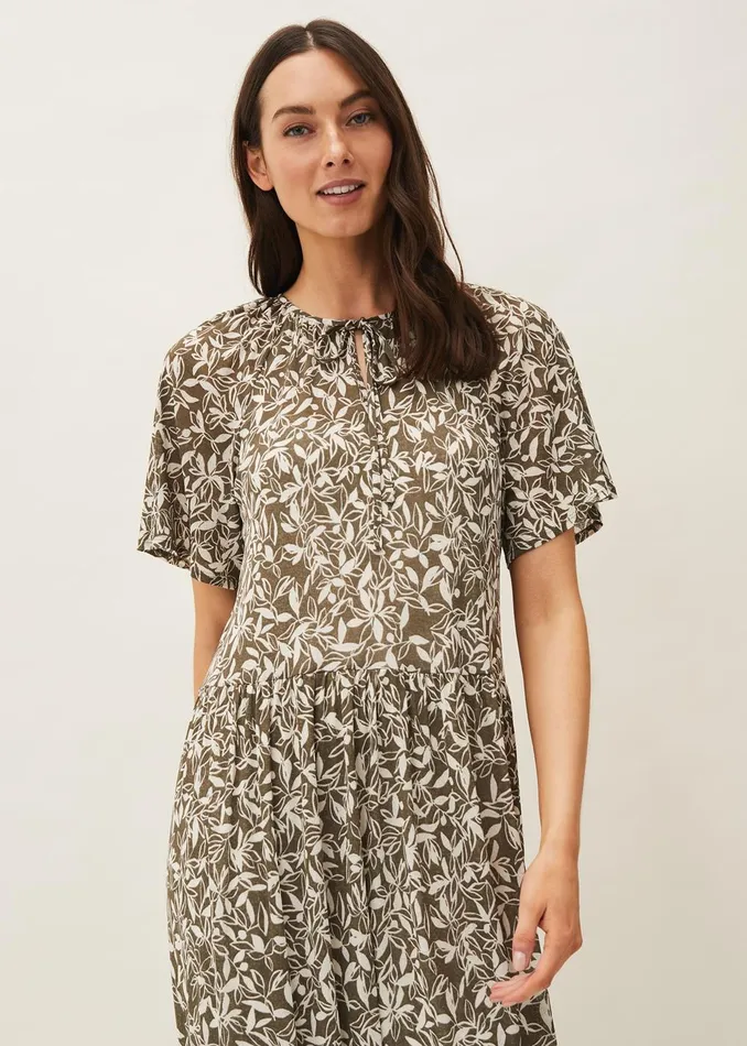 Women Phase Eight Day Dresses Jemmy Leaf Print Swing Dress Khaki