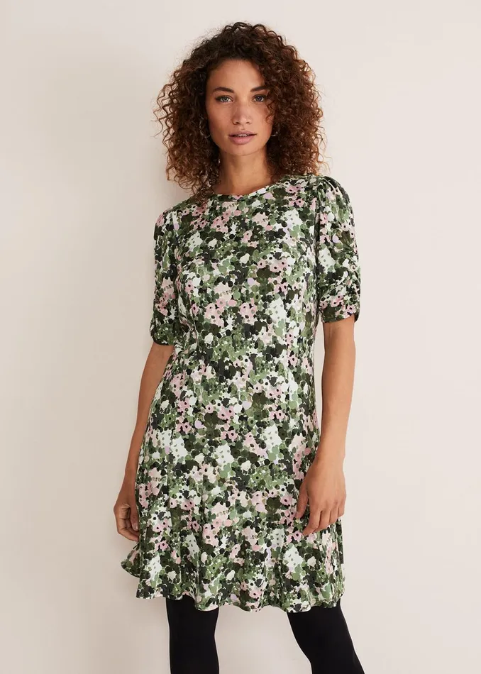 Women Phase Eight Day Dresses Jolee Printed Jersey Dress Green Multi
