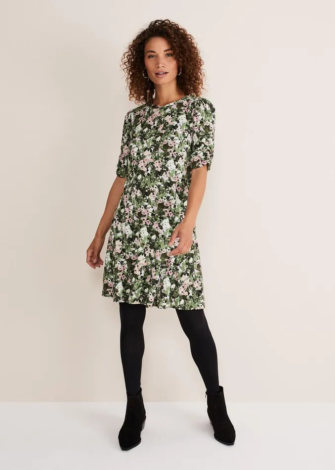 Women Phase Eight Day Dresses Jolee Printed Jersey Dress Green Multi