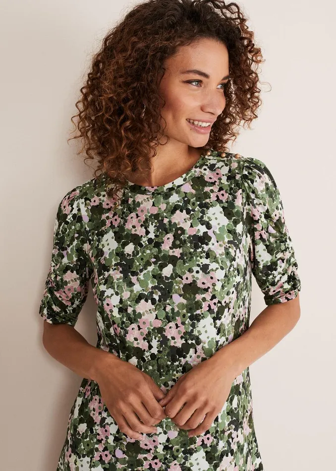 Women Phase Eight Day Dresses Jolee Printed Jersey Dress Green Multi