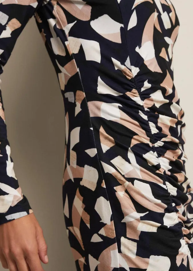 Women Phase Eight Day Dresses Jordana Geo Ruched Midi Dress Navy