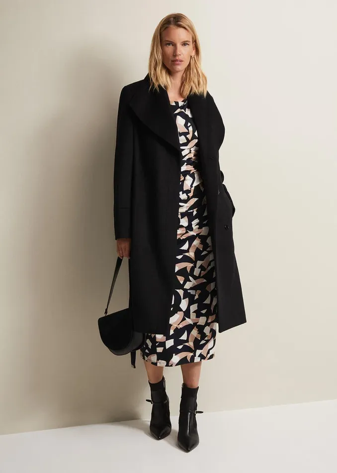 Women Phase Eight Day Dresses Jordana Geo Ruched Midi Dress Navy