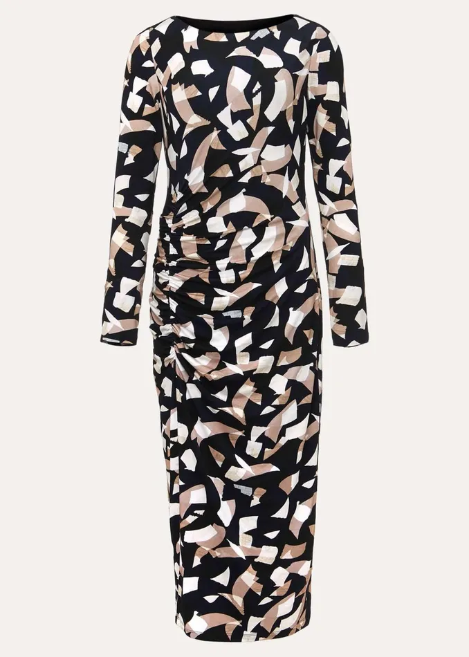Women Phase Eight Day Dresses Jordana Geo Ruched Midi Dress Navy