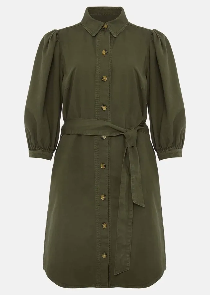 Women Phase Eight Day Dresses Josephine Denim Puff Sleeve Dress Khaki