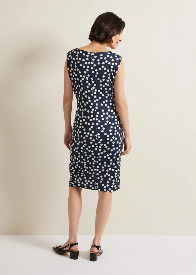 Women Phase Eight Day Dresses Josey Jersey Spot Bodycon Midi Dress Navyivory