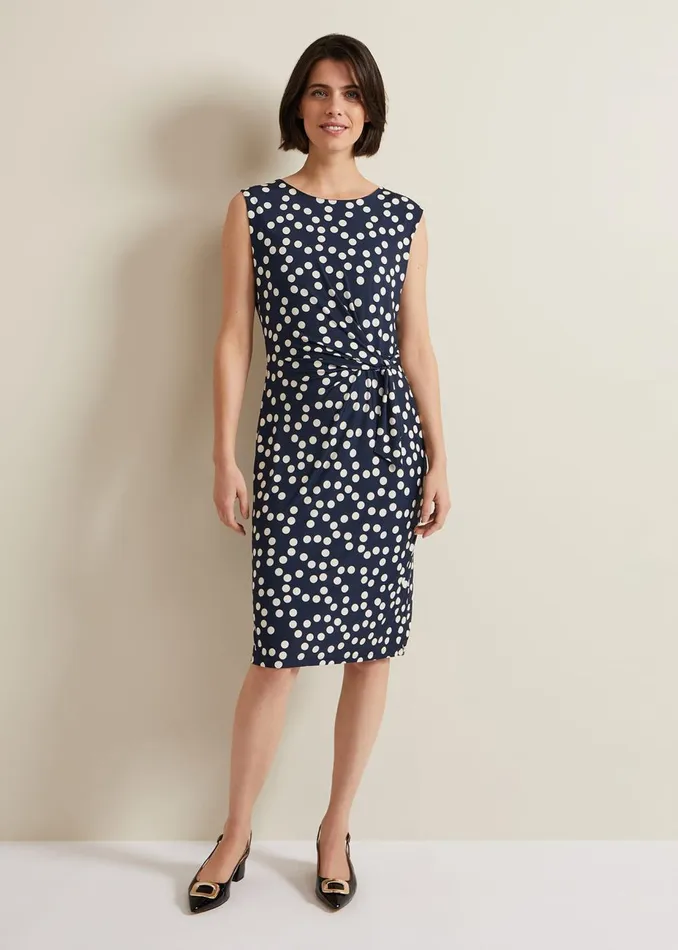 Women Phase Eight Day Dresses Josey Jersey Spot Bodycon Midi Dress Navyivory