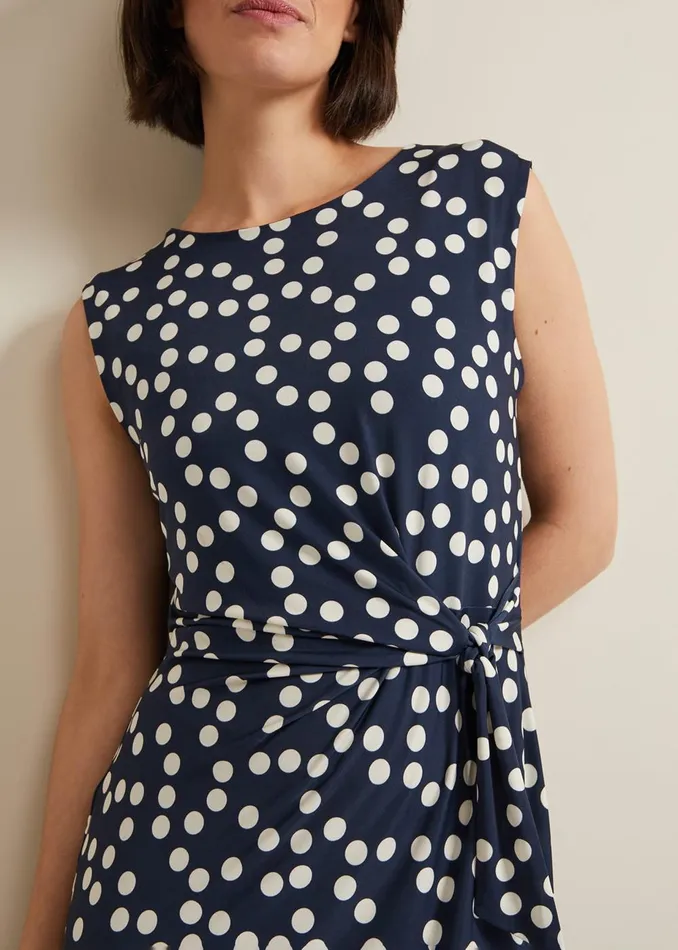 Women Phase Eight Day Dresses Josey Jersey Spot Bodycon Midi Dress Navyivory