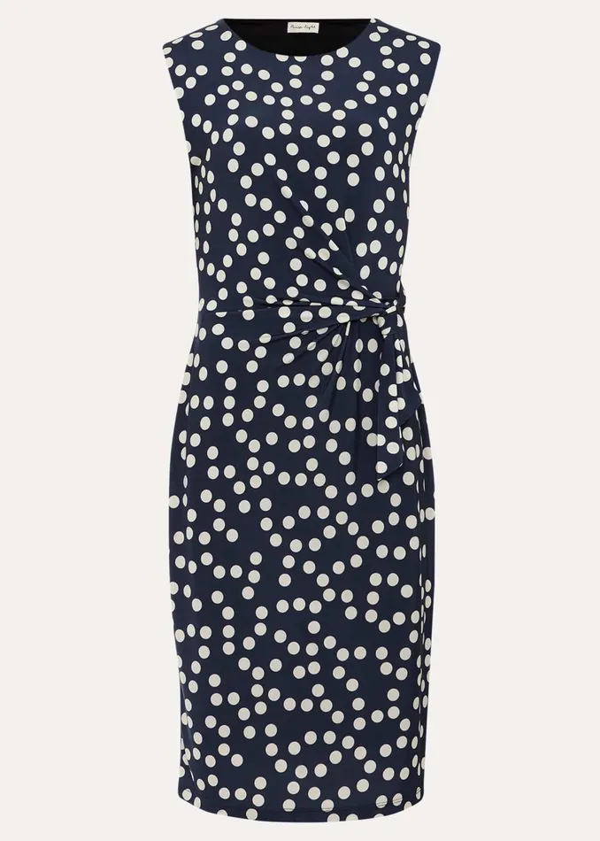 Women Phase Eight Day Dresses Josey Jersey Spot Bodycon Midi Dress Navyivory