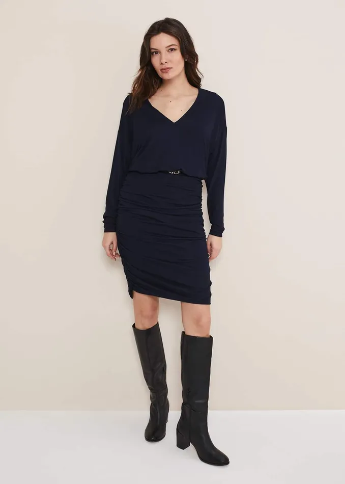 Women Phase Eight Day Dresses Jules Jersey Belted Batwing Dress Navy