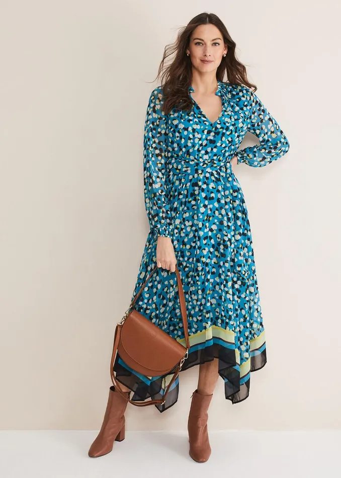 Women Phase Eight Day Dresses Juno Border Hem Midi Dress Bluemulti