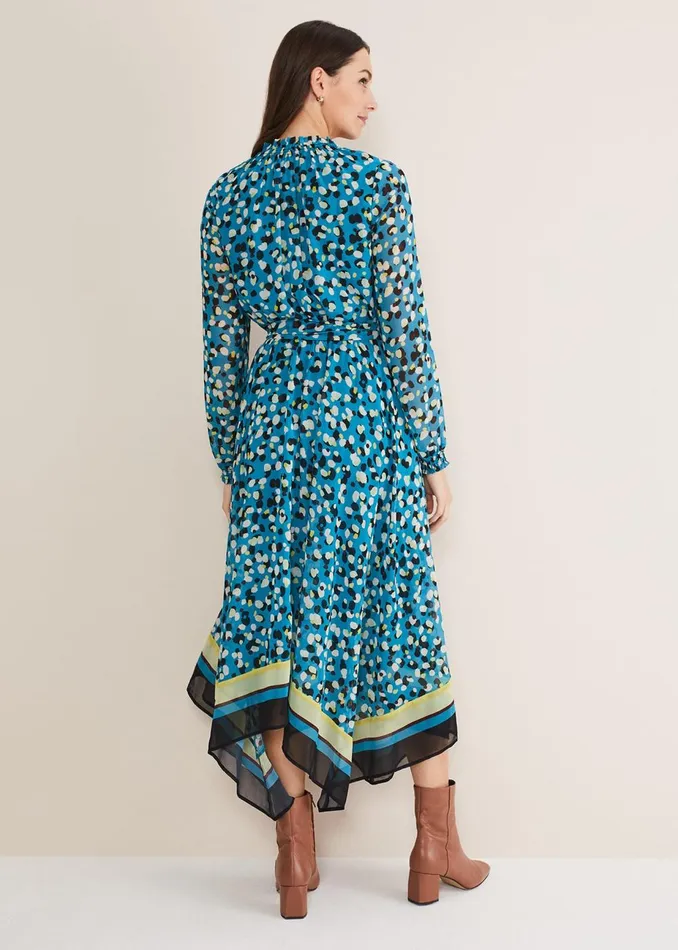 Women Phase Eight Day Dresses Juno Border Hem Midi Dress Bluemulti