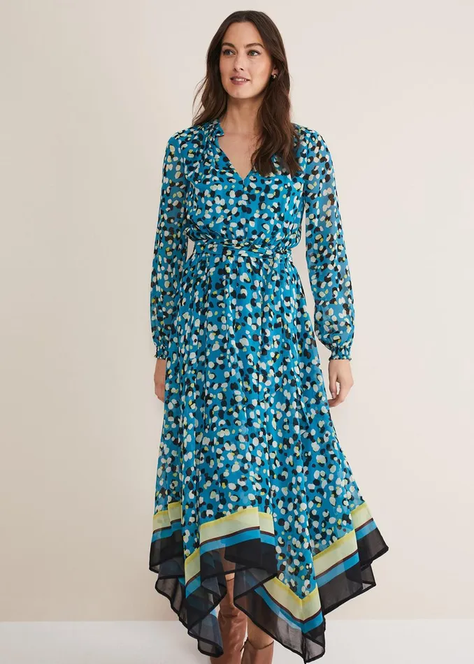 Women Phase Eight Day Dresses Juno Border Hem Midi Dress Bluemulti