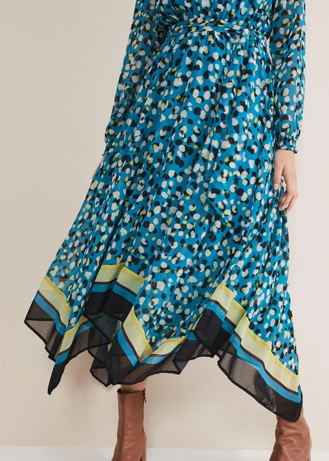 Women Phase Eight Day Dresses Juno Border Hem Midi Dress Bluemulti