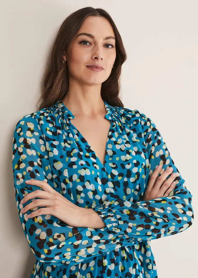 Women Phase Eight Day Dresses Juno Border Hem Midi Dress Bluemulti