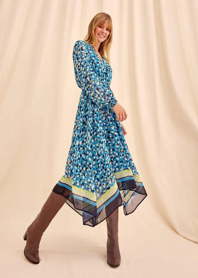 Women Phase Eight Day Dresses Juno Border Hem Midi Dress Bluemulti
