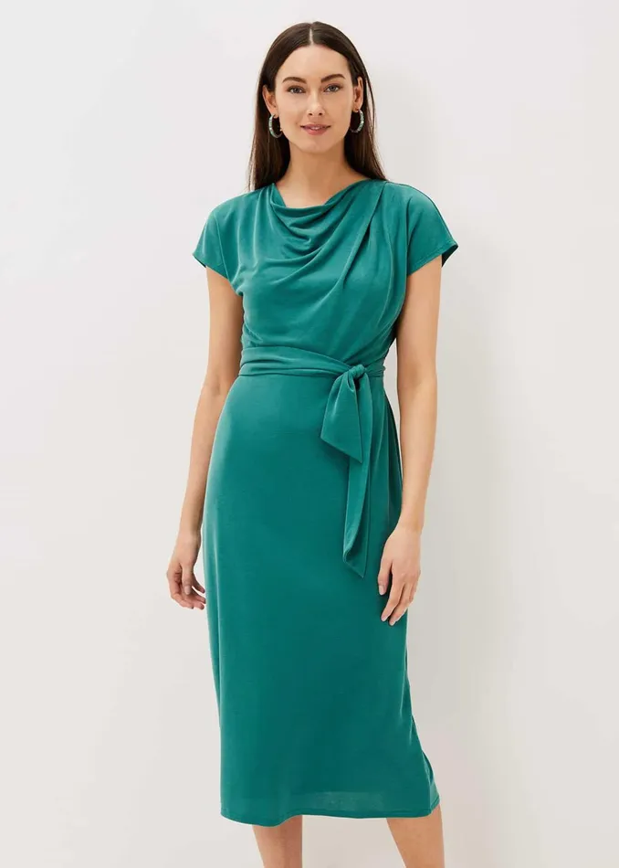 Women Phase Eight Day Dresses Kadence Cupro Tie Waist Dress Peacock
