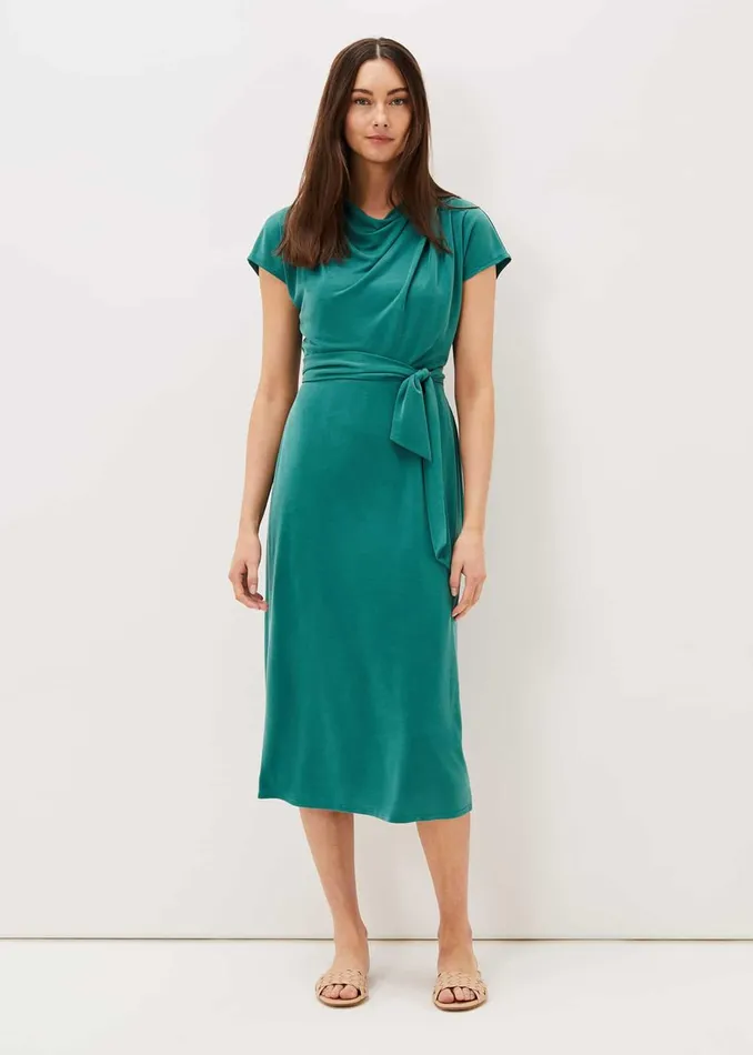 Women Phase Eight Day Dresses Kadence Cupro Tie Waist Dress Peacock