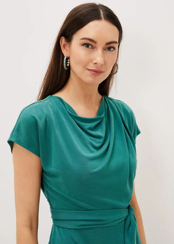 Women Phase Eight Day Dresses Kadence Cupro Tie Waist Dress Peacock