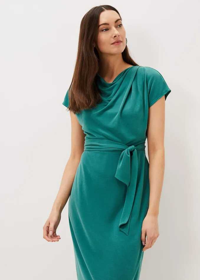 Women Phase Eight Day Dresses Kadence Cupro Tie Waist Dress Peacock