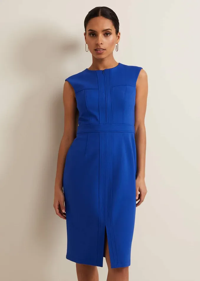 Women Phase Eight Day Dresses Karmie Ponte Fitted Pencil Dress Petite Blue