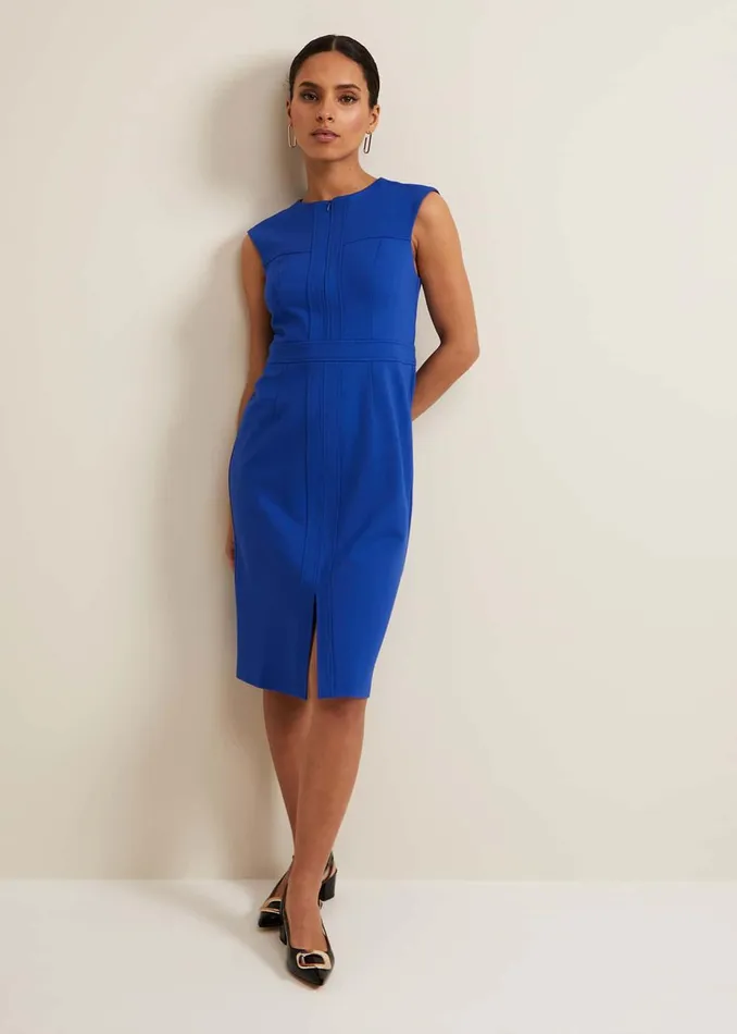 Women Phase Eight Day Dresses Karmie Ponte Fitted Pencil Dress Petite Blue
