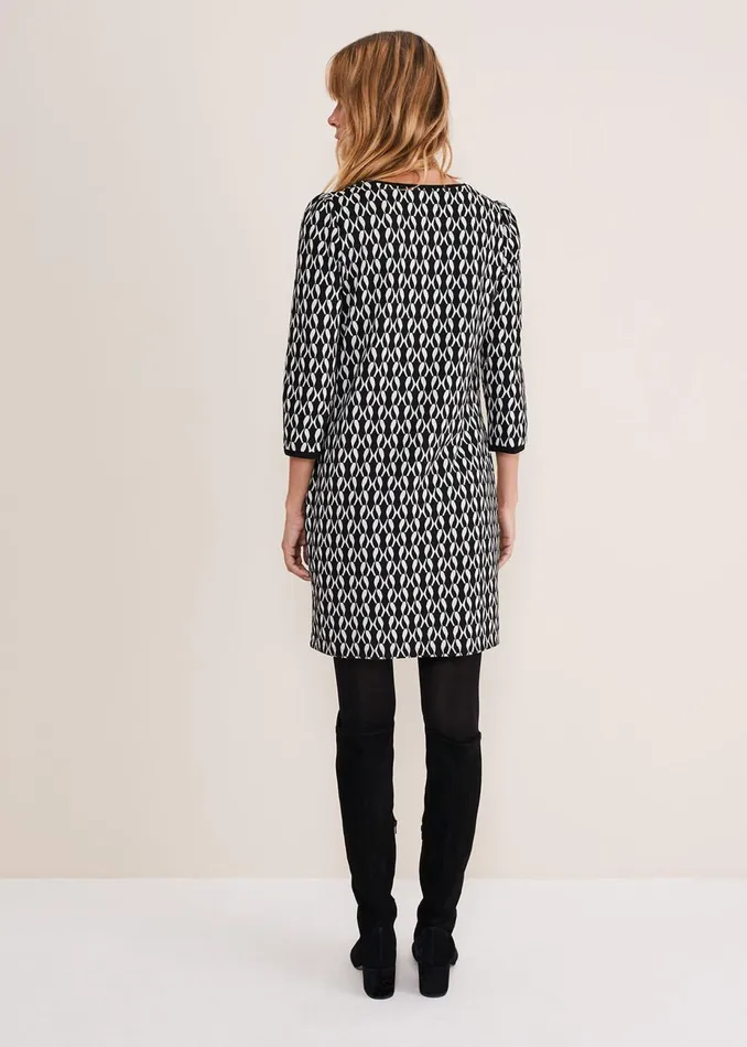 Women Phase Eight Day Dresses Katrine Geo Jacquard Dress Blackivory