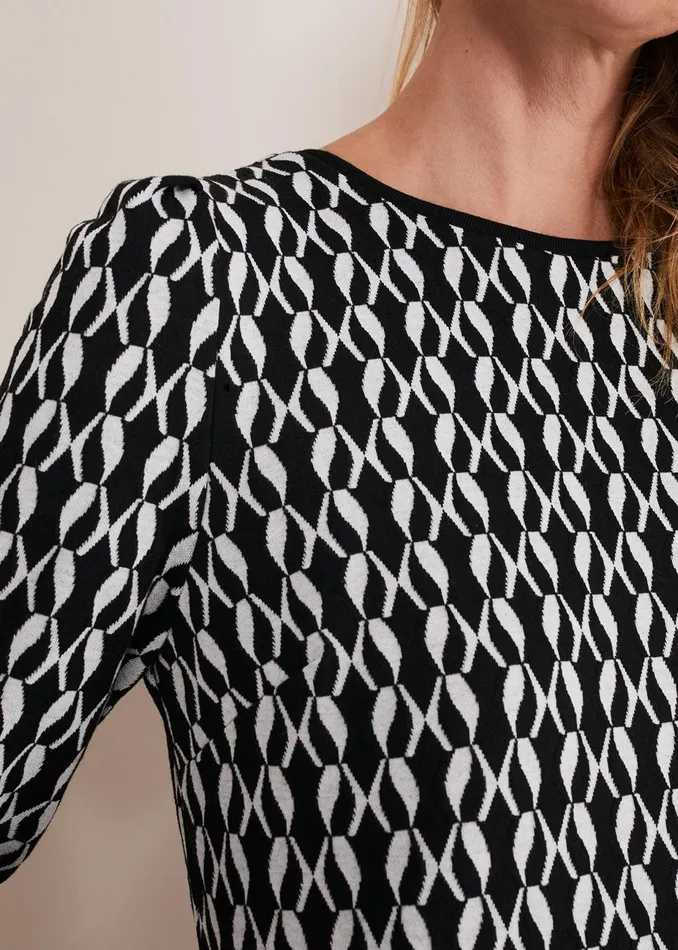 Women Phase Eight Day Dresses Katrine Geo Jacquard Dress Blackivory
