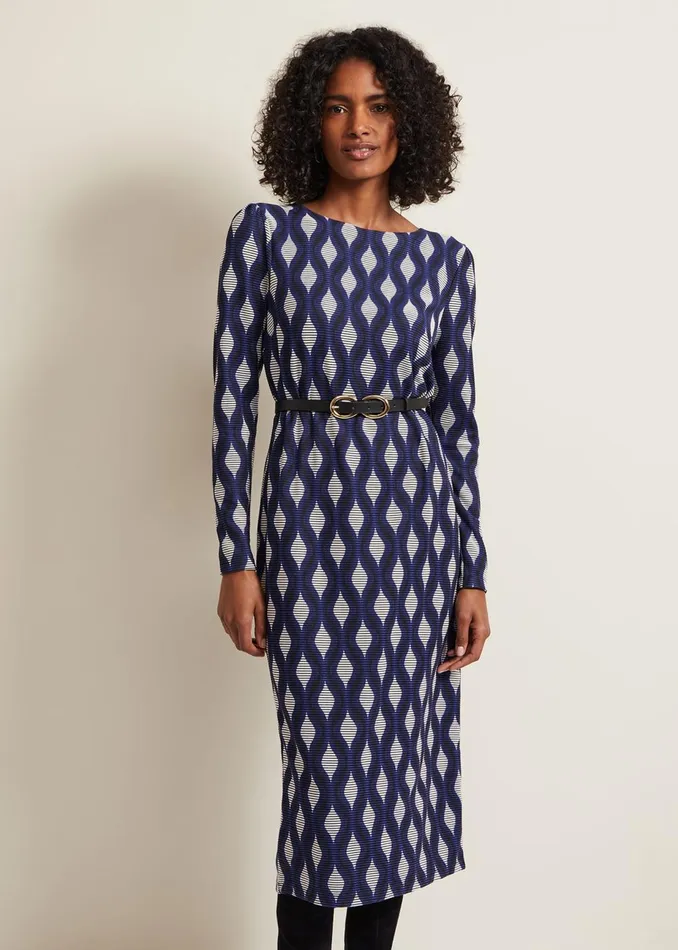 Women Phase Eight Day Dresses Kelly Geo Midi Shift Dress Blue