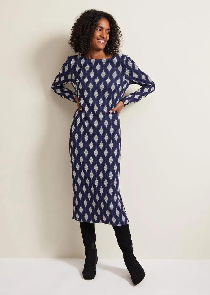 Women Phase Eight Day Dresses Kelly Geo Midi Shift Dress Blue