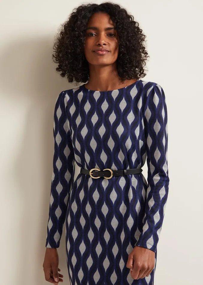 Women Phase Eight Day Dresses Kelly Geo Midi Shift Dress Blue