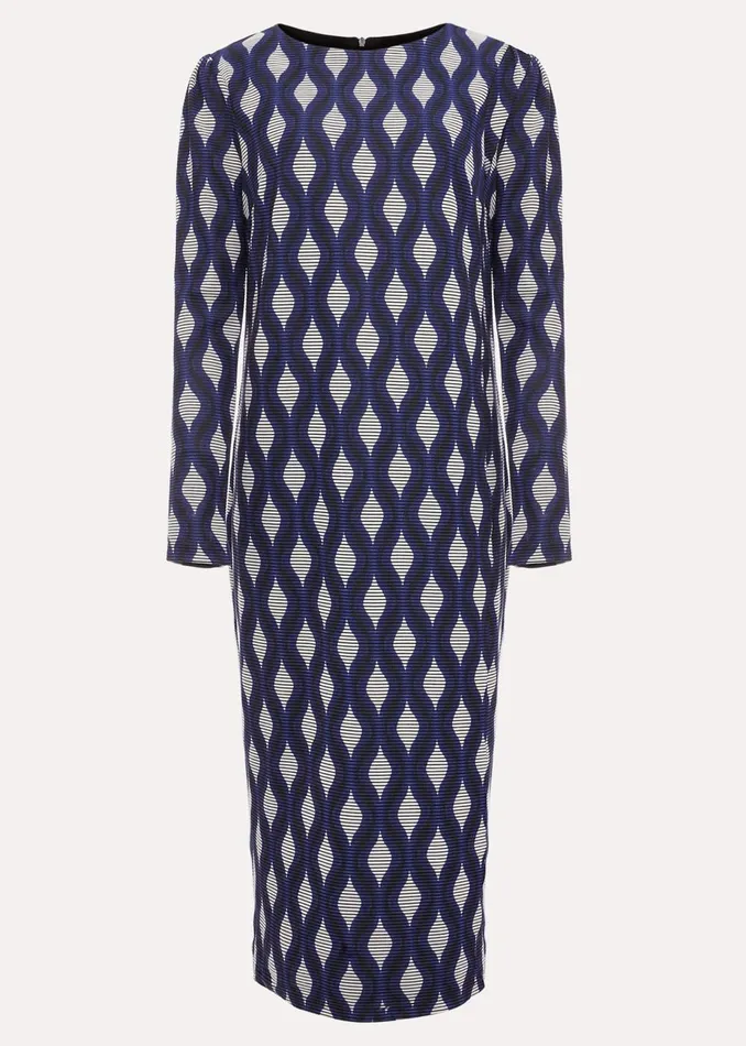 Women Phase Eight Day Dresses Kelly Geo Midi Shift Dress Blue