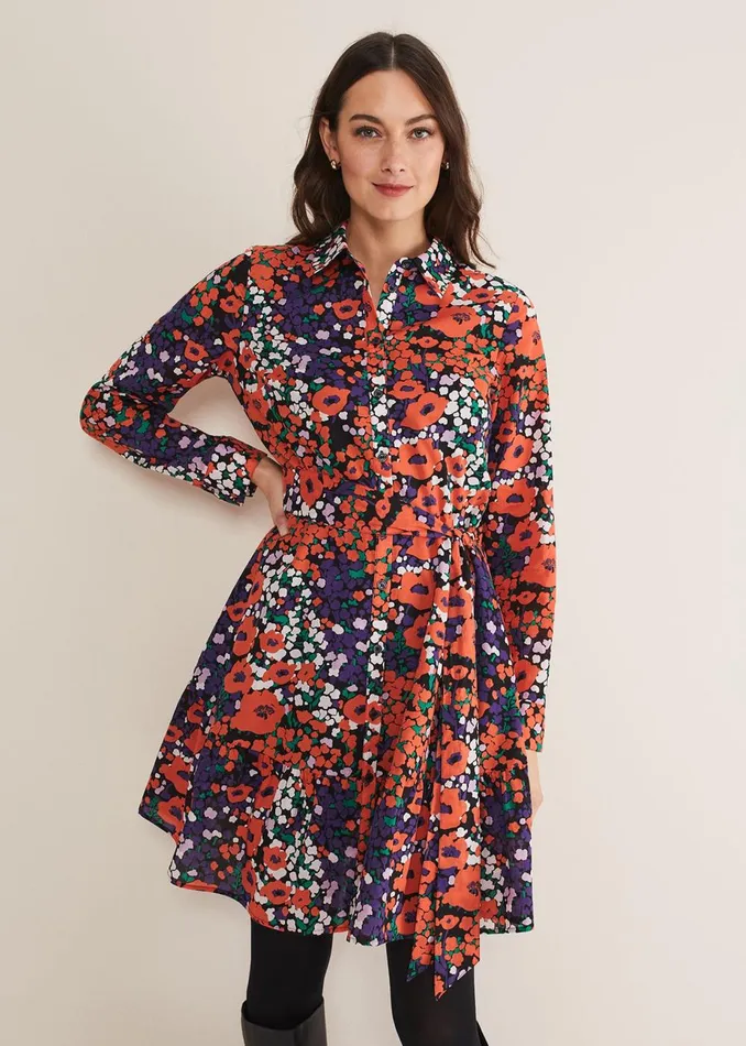Women Phase Eight Day Dresses Kerri Cotton Floral Mini Dress Red