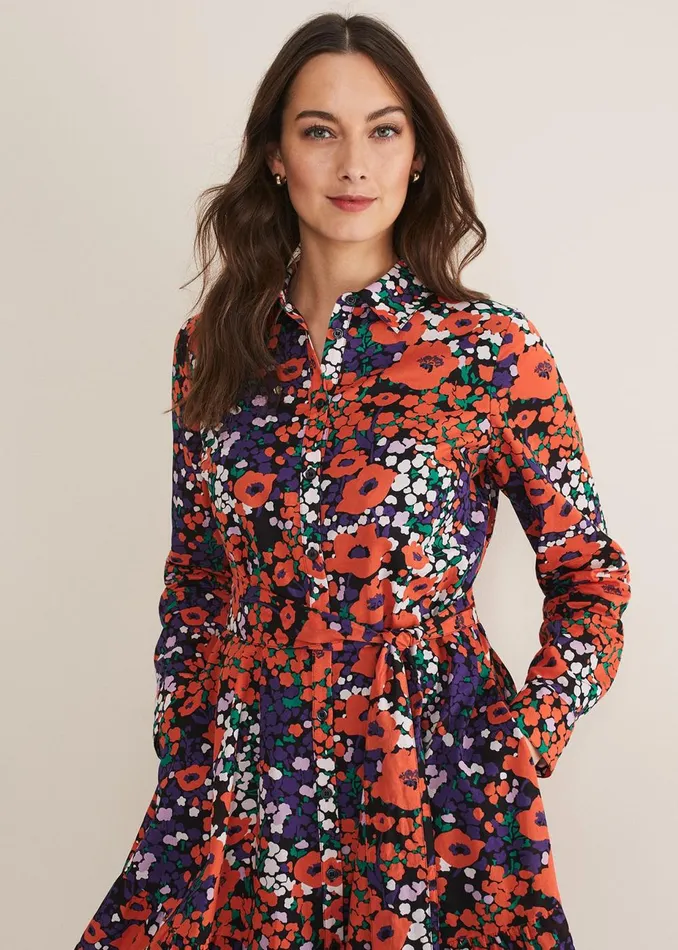 Women Phase Eight Day Dresses Kerri Cotton Floral Mini Dress Red