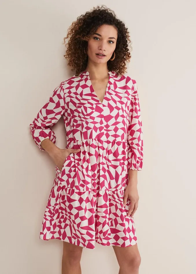 Women Phase Eight Day Dresses Kesia Pink Geo Swing Mini Dress Pink