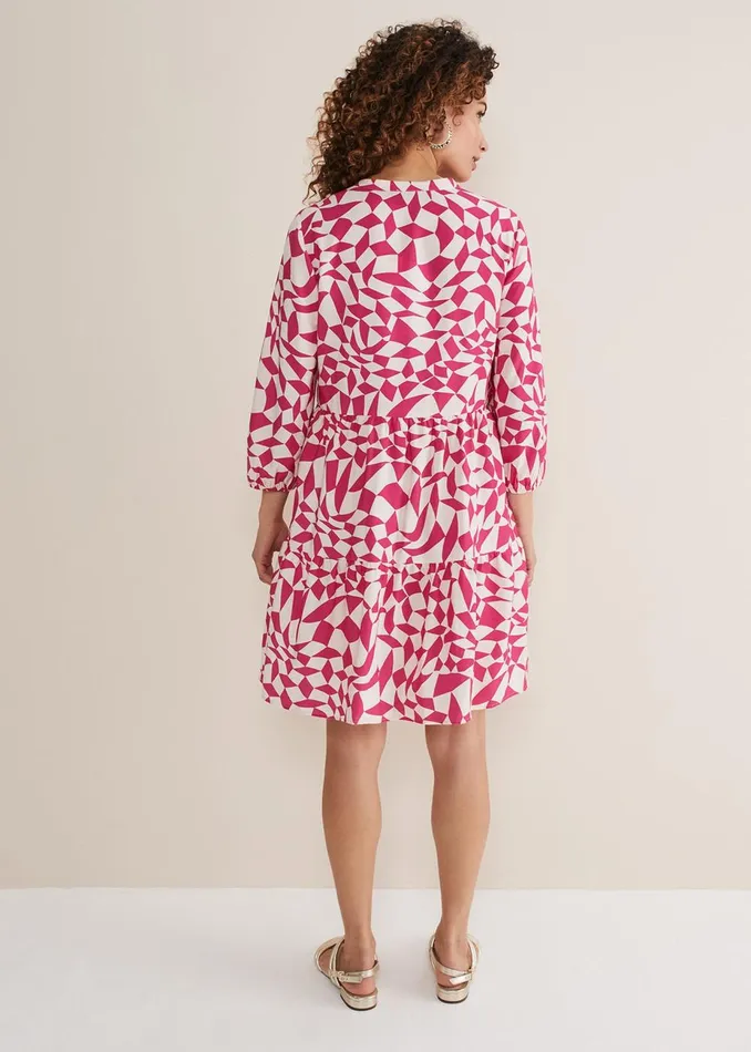 Women Phase Eight Day Dresses Kesia Pink Geo Swing Mini Dress Pink