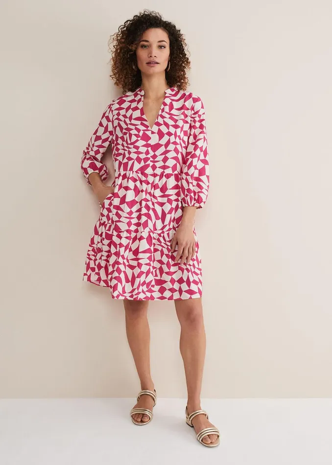 Women Phase Eight Day Dresses Kesia Pink Geo Swing Mini Dress Pink