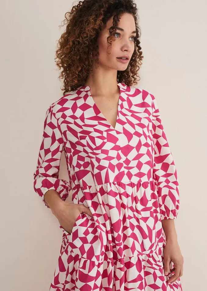 Women Phase Eight Day Dresses Kesia Pink Geo Swing Mini Dress Pink